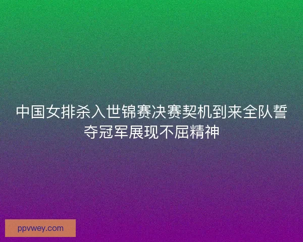 中国女排杀入世锦赛决赛契机到来全队誓夺冠军展现不屈精神